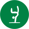 Symbol eines Turners in einer Handstandposition auf grünem Hintergrund.
